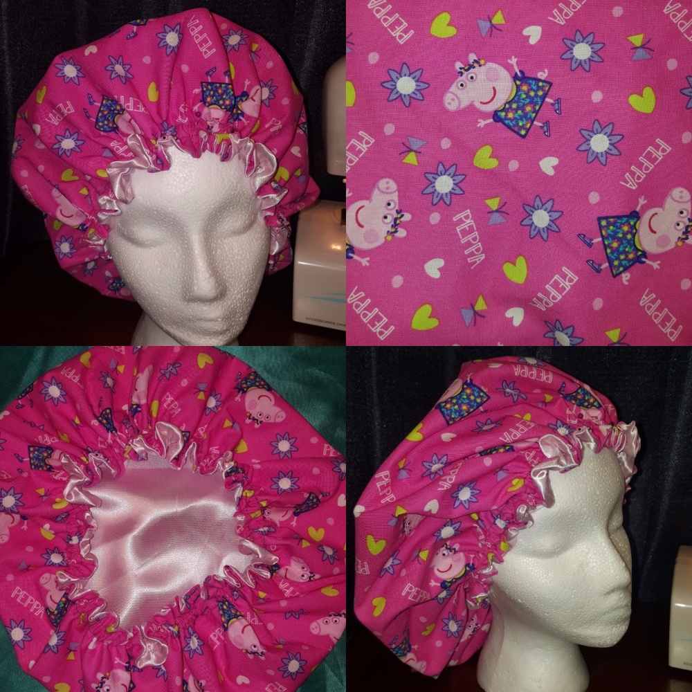Kids Satin lined hair bonnet. (Peppa Pig) Brand New - Hand Crafted